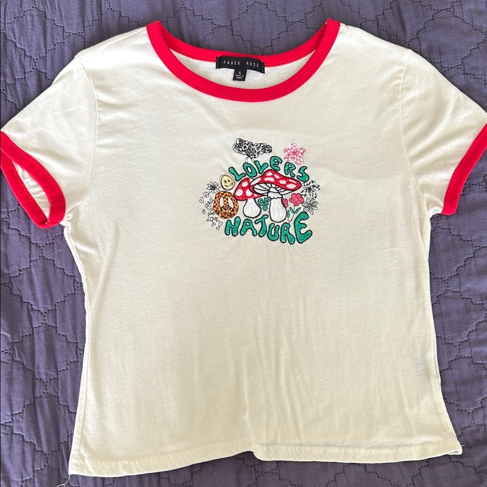 Paper Moon Cream and Red Graphic Crop Top